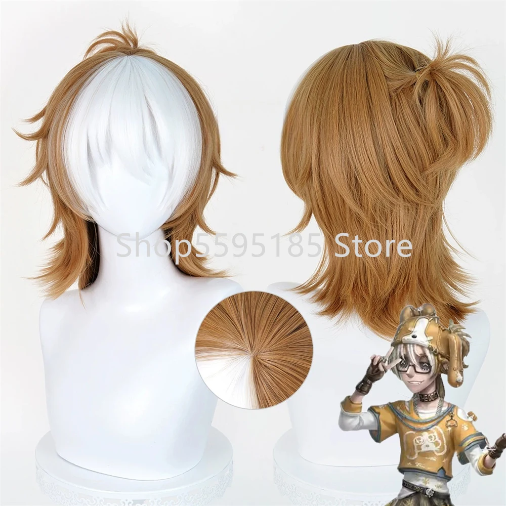 Identity V Prisoner Luca Balsa Cosplay Wig Luca x Siamese Lippu White Brown Short Wig with Clip Ponytail Pelucas