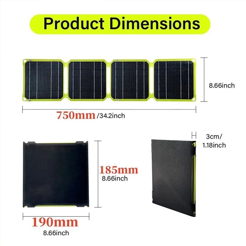 100W Solar Panel 5V/9V/12V Photovoltaic Panel Outdoor Camping Foldable USB+PD Cell Phone Charge Power Bank For RV Travel Fishing