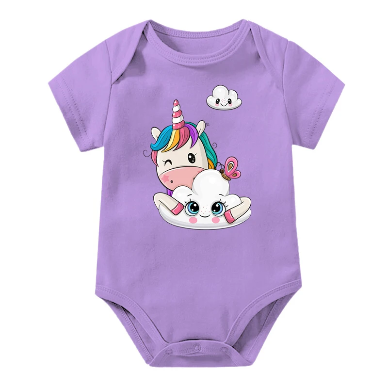 

1Pcs Cute Unicorn Newborn Baby Rompers Baby Boy Girl Cartoon Animal Unicorn and Cloud Jumpsuit Summer Infant Clothing Bodysuits