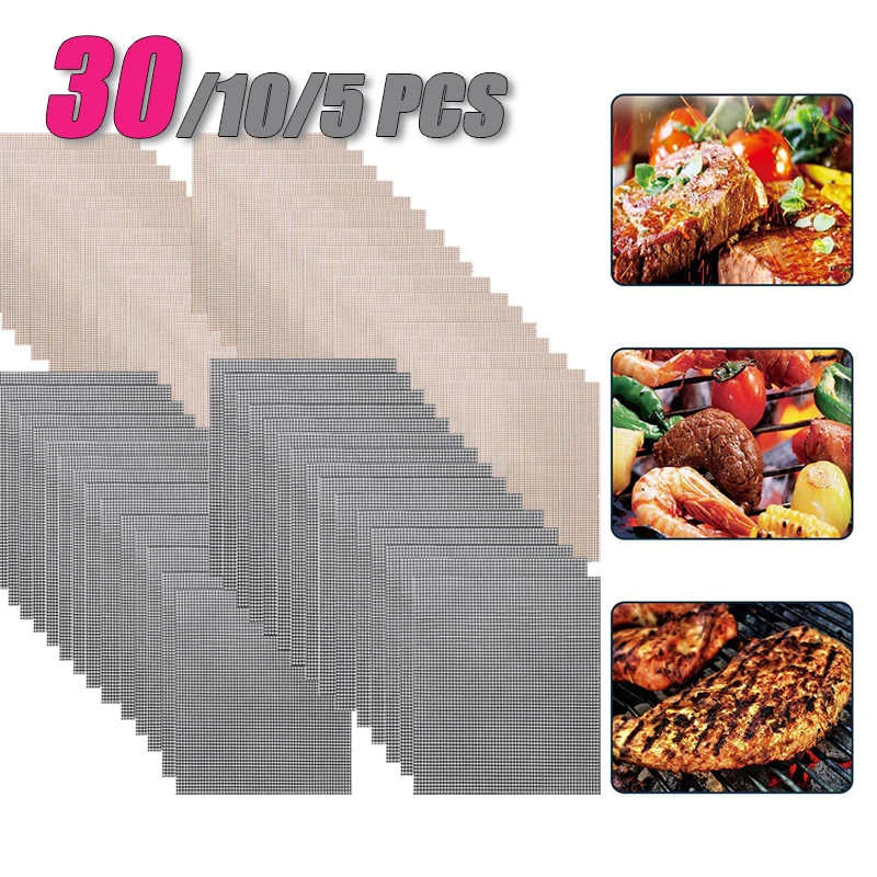 

50PCS Non-Stick High Temperature Resistant BBQ Grid Pad Barbecue Mesh Reusable Easily Cleaned Cooking Pads Baking Grill Tool