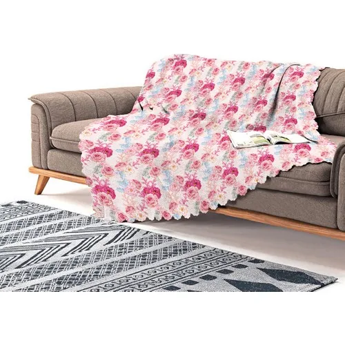 Realhomes Powder Flowers Themed Digital Printed Chenille Sofa Throw