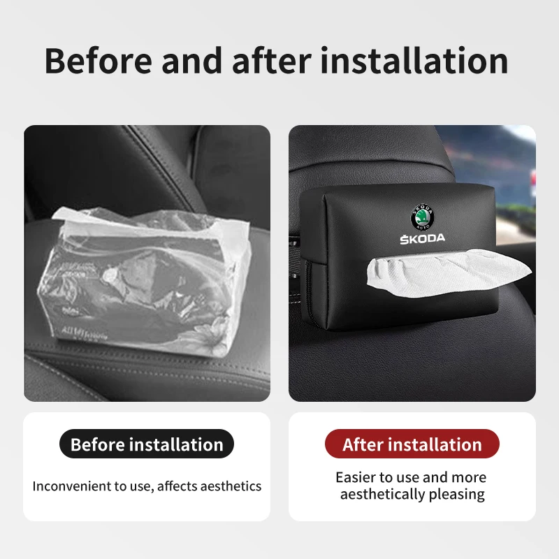 For Skoda Car Tissue Box Cover Seat Back Hanging Type Tissue Storage Case Kodiaq Fabia Kamiq Karoq Octavia 2 3 Rapid Scala