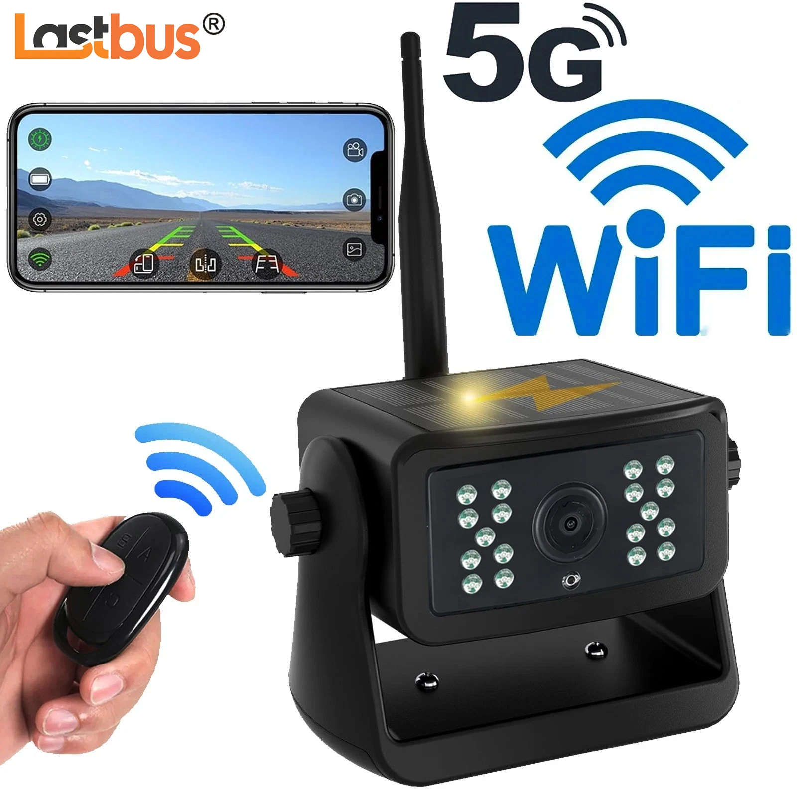 Cámara de respaldo inalámbrica Lastbus con batería recargable de 5000mAh Base magnética Solar para flotador de caballos caravana RV Van remolque