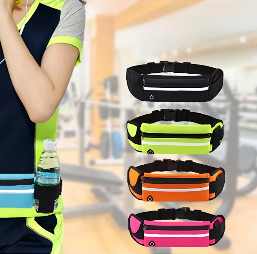 Светоотражающая многофункциональная поясная сумка для бега с карманом для телефона, держателем для бутылки с водой, регулируемым ремешком, механизмом с безопасной блокировкой