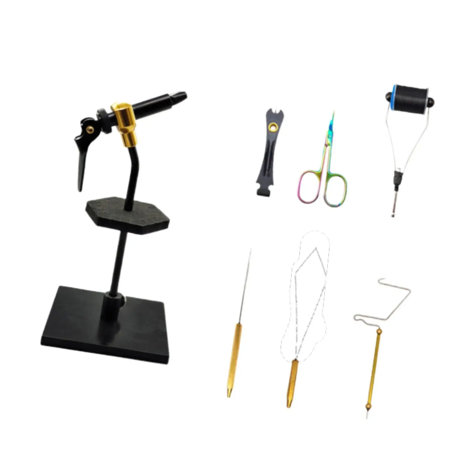 

Flying Fishing Tying Vise Set with Bobbin Thread Holder, Threader, Finisher Sturdy for Beginners Portable with Pedestal Base