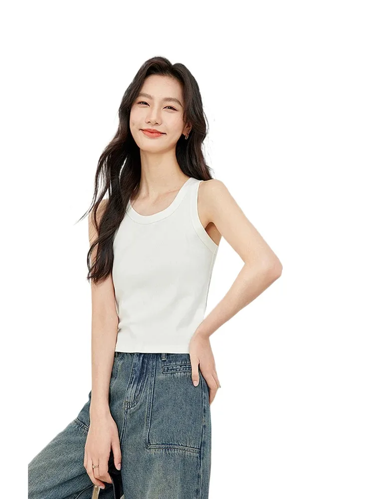 

2024 White Knit Tank Top for Woman 2024 Spring Summer High Strecth Slim Fit Sleeveless Solid Basic Tops Women's Clothing M6698