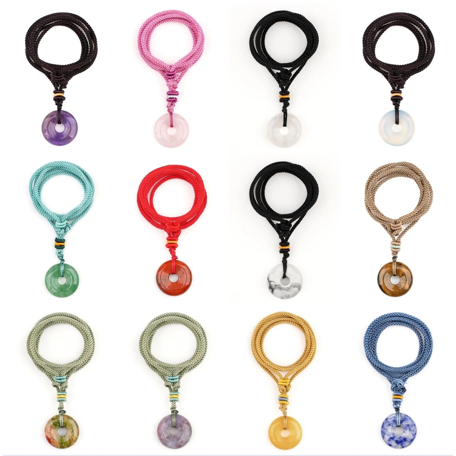 الأحجار الكريمة Pingan Dount قلادة قابل للتعديل حبل ملون 20 مللي متر/30 مللي متر شفاء كريستال محظوظ دائرة عملة قلادة مجوهرات النساء الرجال