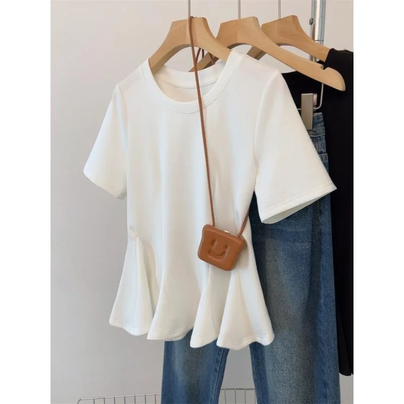 التخسيس حجم كبير تي شيرت ort Sve الأوروبي Sle Faionable الصيف أفضل الملابس النسائية ميدي تنورة المحملة ألياف خلات #3