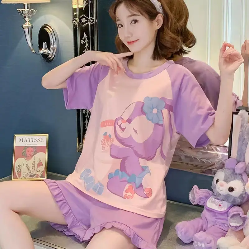 Summer New Pajamas Loungewear Set Women\'s Summer Thin Short Sleeve Cute Princess Style Plus Size Student Pajamas Loungewear Set