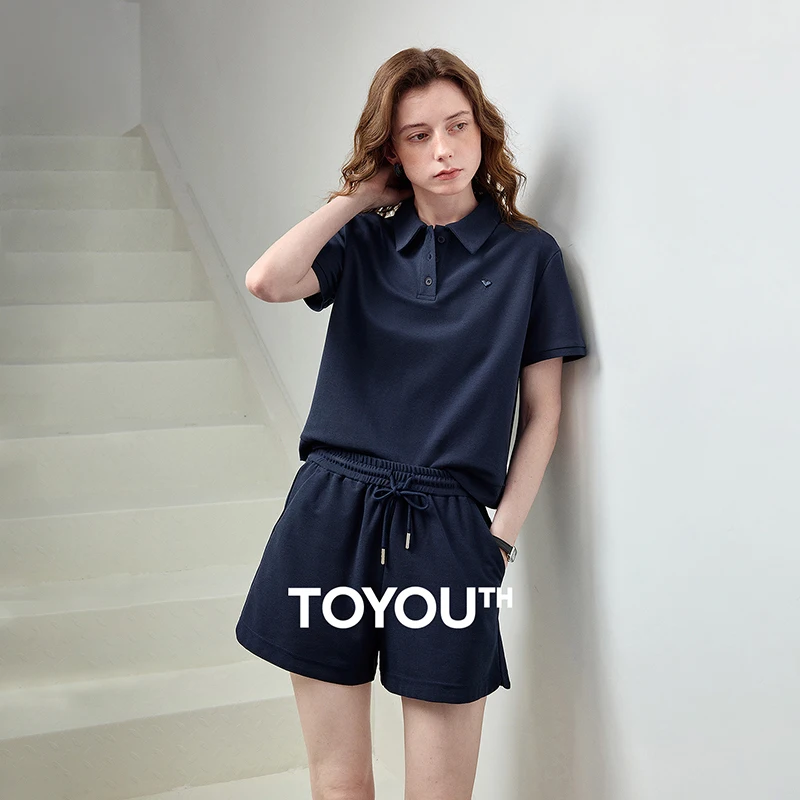 Conjunto de Dos Piezas para Mujer TOYOUTH, Verano 2026, Top Polo de Piqué y Pantalones Cortos, Estilo Deportivo Vintage, Algodón Transpirable