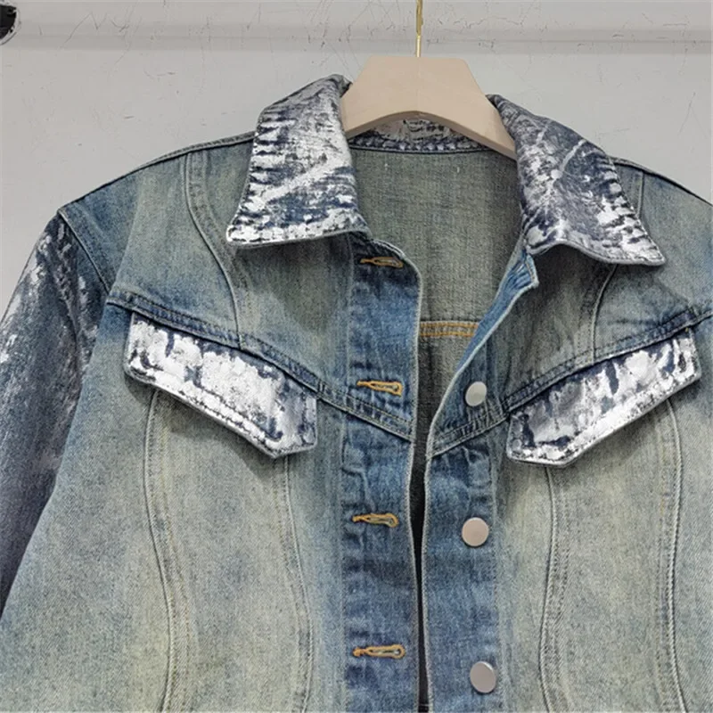 

Autumn Korean Vintage Blue Denim Jackets Women High Waisted Loose Short Cowboy Outerwear Long Sleeve Jeans Jacket Coat Female