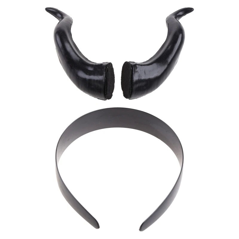 Halloween Witch Black Long Ox Horn Headband Movie Evil Queen Glitter Hair Hoop Gothic Cosplay Costume Accessory Props K3KF