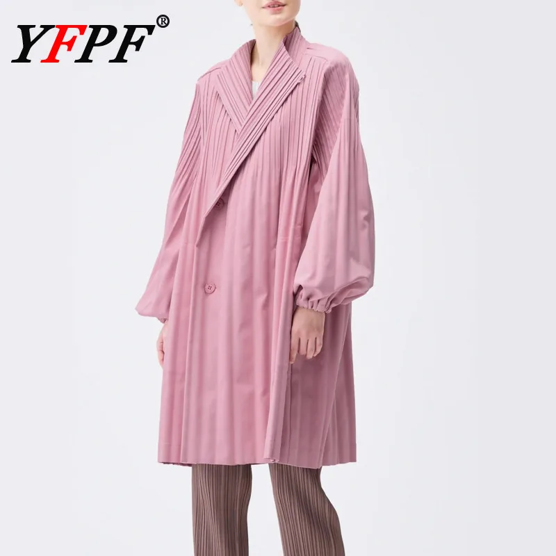 

YFPF 2026, весеннее новое женское платье, повседневное однотонное свободное платье средней длины с воротником с лацканами, модная одежда