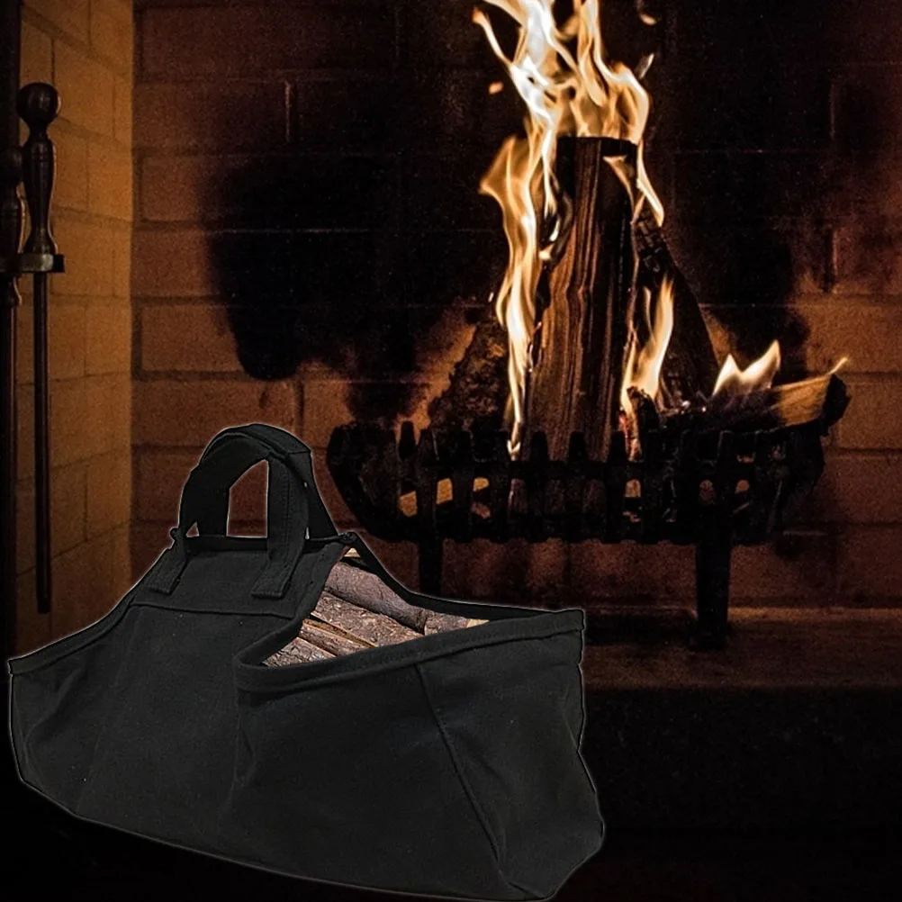 

1pc Camping Canvas Bag Foldable Firewood Carrier Oxford Cloth Storage Pouch For Outdoor Wood Transport Tool Organizer