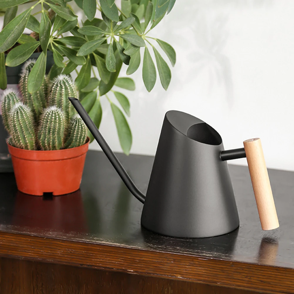 Rega de Aço Inoxidável com Bico Longo, Chaleira Pequena para Plantas de Interior, Cabo de Madeira, 900ml