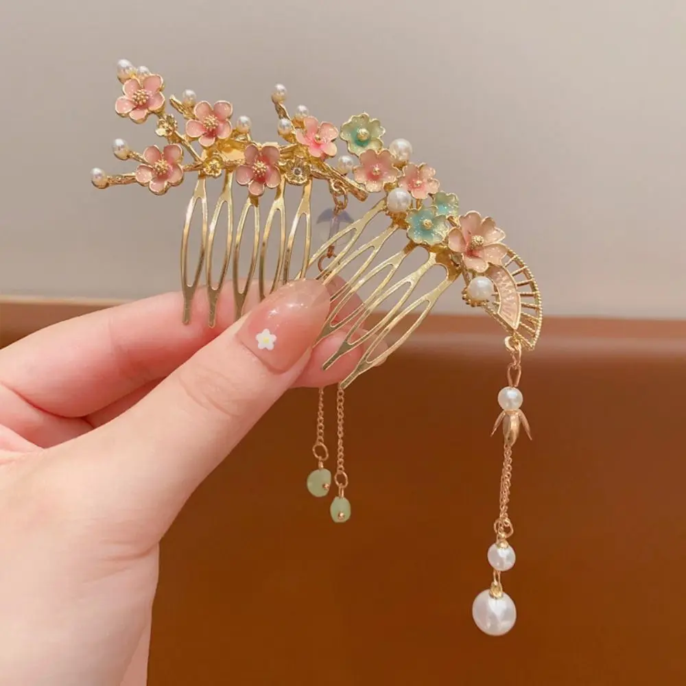 Tassel Flower Hair Comb Pearl Hair Sticks for Buns Children's Hairpin Hanfu Headwear Hair Chopstick Chinese Style Hair Stick