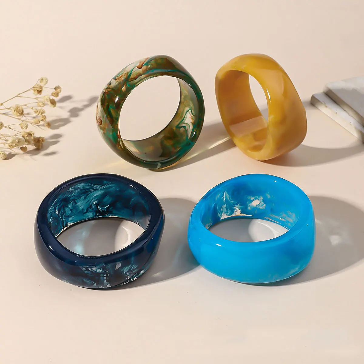 KMVEXO Vintage Geometric Irregular Smudging Resin Bangles Cuff Wide Acrylic Bracelets Bangle for Women Party Vacation Jewelry