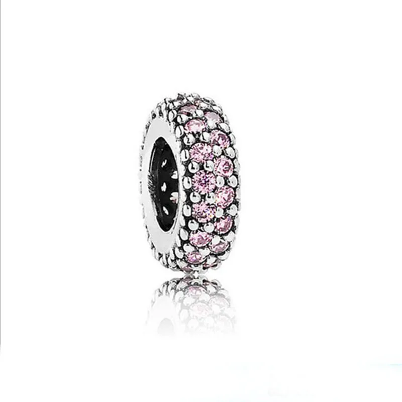 New 925 Sterling Silver Plated Pink Series Spacer Double Pendant Bead Fit Original European Charms Bracelet Jewerly Accessories