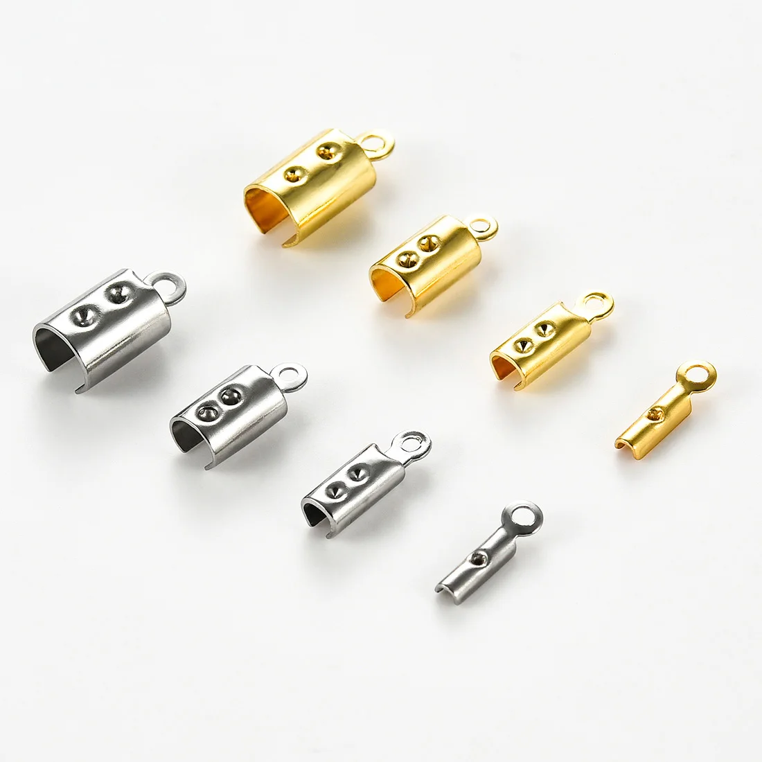 30Pcs Stainless Steel Fold Crimp Ends Caps Leather Ribbon Cord Ending Clasp Clamp Beads Connector For Necklace Bracelet Jewelry