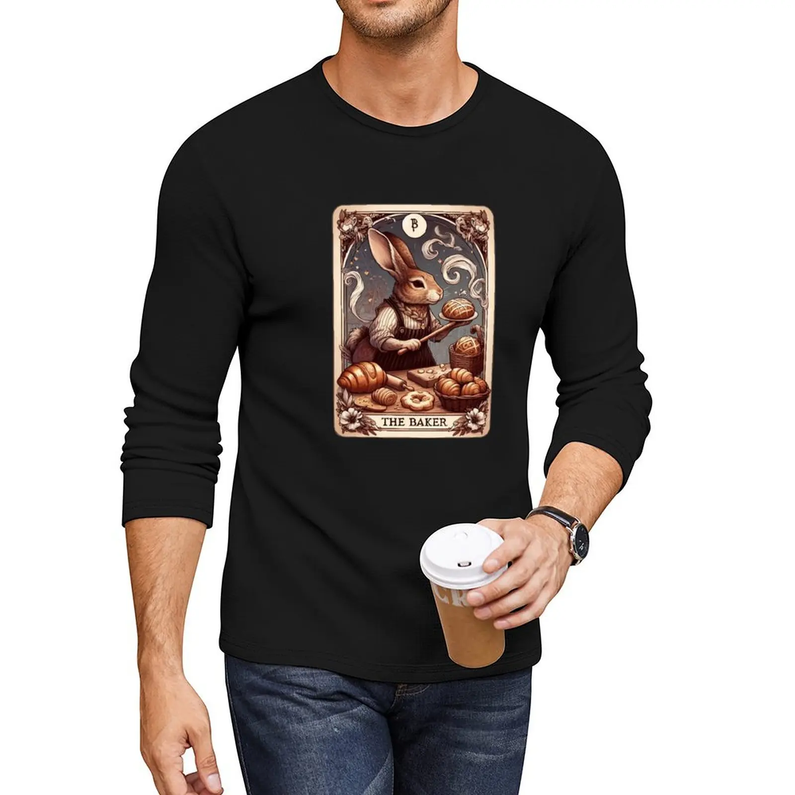 

The Baker Bunny Tarot Whimsical Baking Rabbit New Age Art Long T-Shirt vintage t shirt mens white t shirts