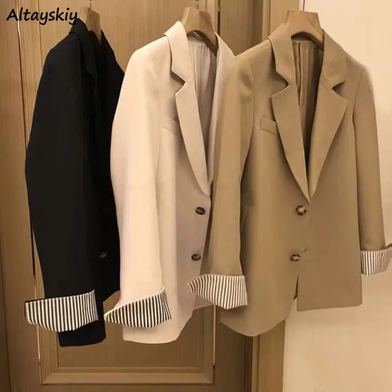 

New Blazers Women Solid Simple Office Lady Vintage All-match Autumn Comfortable Korean Style Elegant Trendy Prevalent Charming