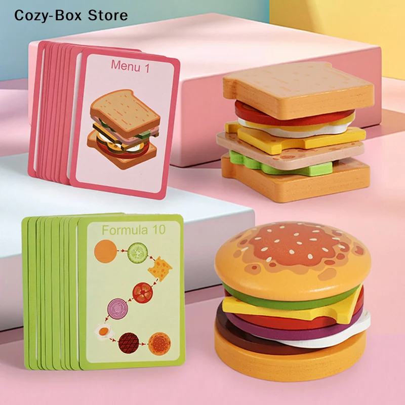 [ZY]Wooden Hamburg Sandwich Stacking Toys For Montessori Preschool Educational Toys Fine Motor Skill Kitchen Toy[ZY]