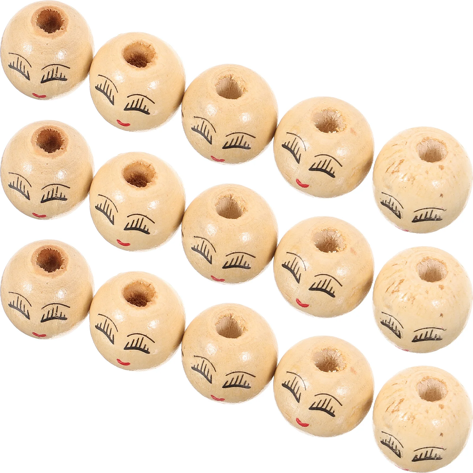 

50pcs Face Pattern Wooden Diy Natural Wood Craft For Garland Wreath Jewelry Decor Wood Beads Bulk Craft Beads For
