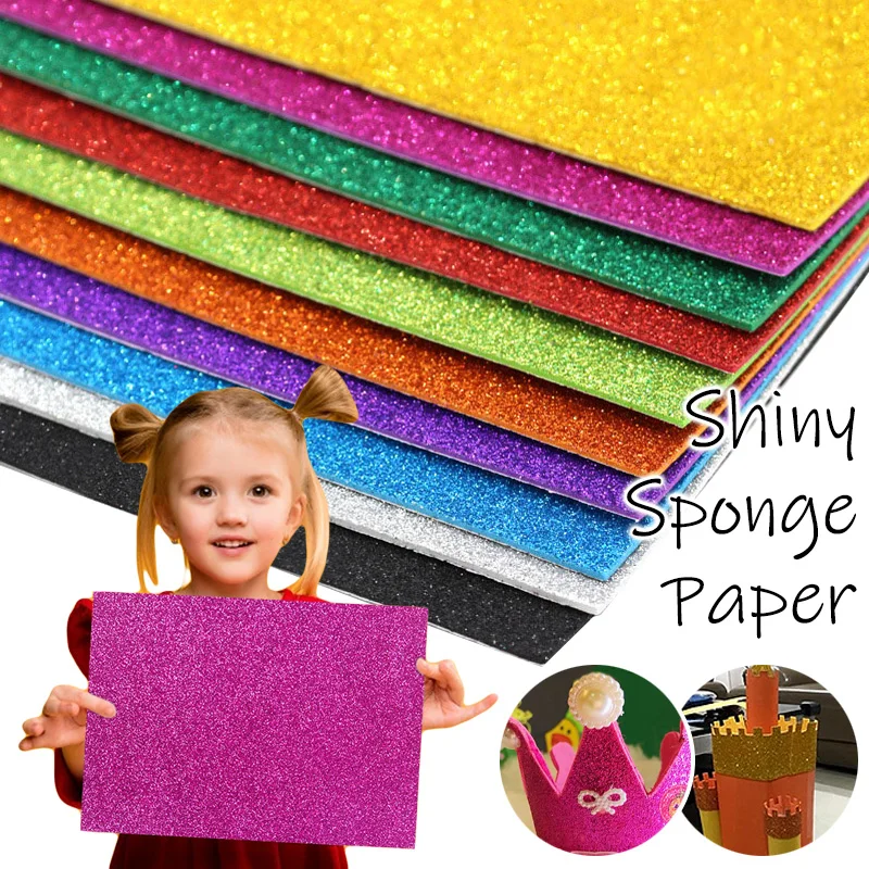 10pcs A4 Glitter EVA Foam Paper Sheet Self-adhesive Sponge Shining Soft Arts Crafts Papers Kids DIY Scrapbooking Decor Sticker