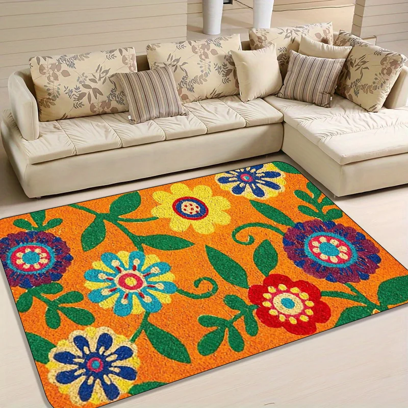 1pc Colorful Floral Rug – Bright Vintage Blossom Design, Cheerful Decorative Mat for Entryway & Porch