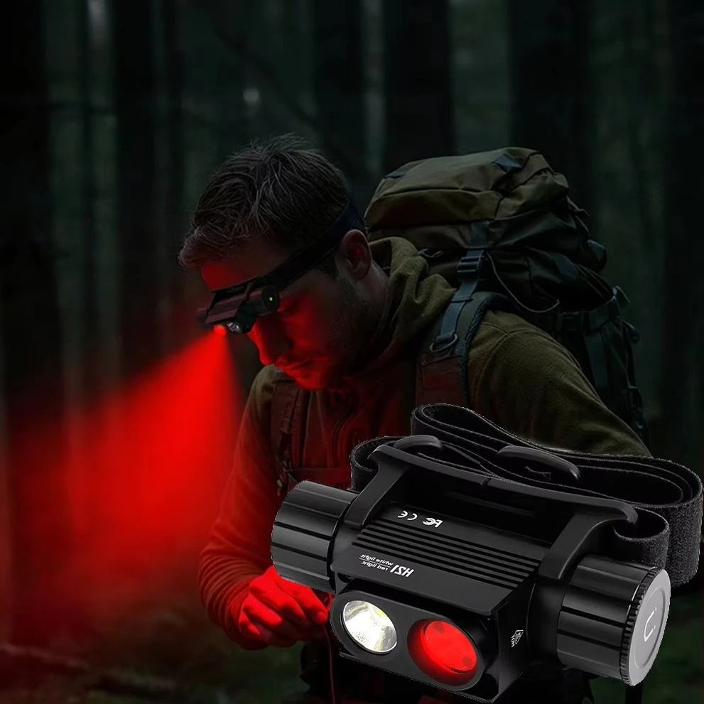 H21R Outdoor Rechargeable LED Headlamp Dual Light Magnetc Work Camp Red Light Head Light for Night Fishing Hiking