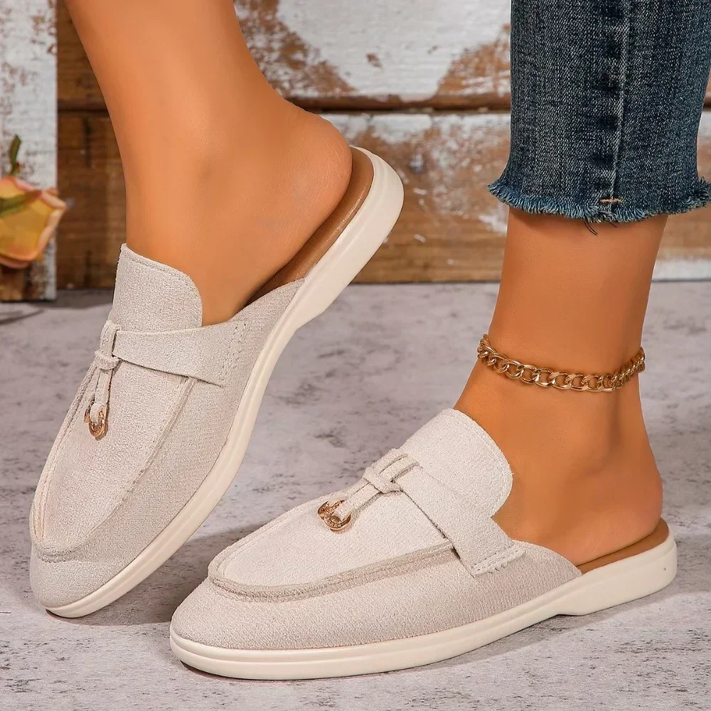 Neue lässige Mules mit flachem Boden, Loafer mit Quasten und Schnallenverschluss, modische Damenschuhe, Markenschuhe mit Metallschnalle, bequeme Slip-on-Schuhe – Detail 5