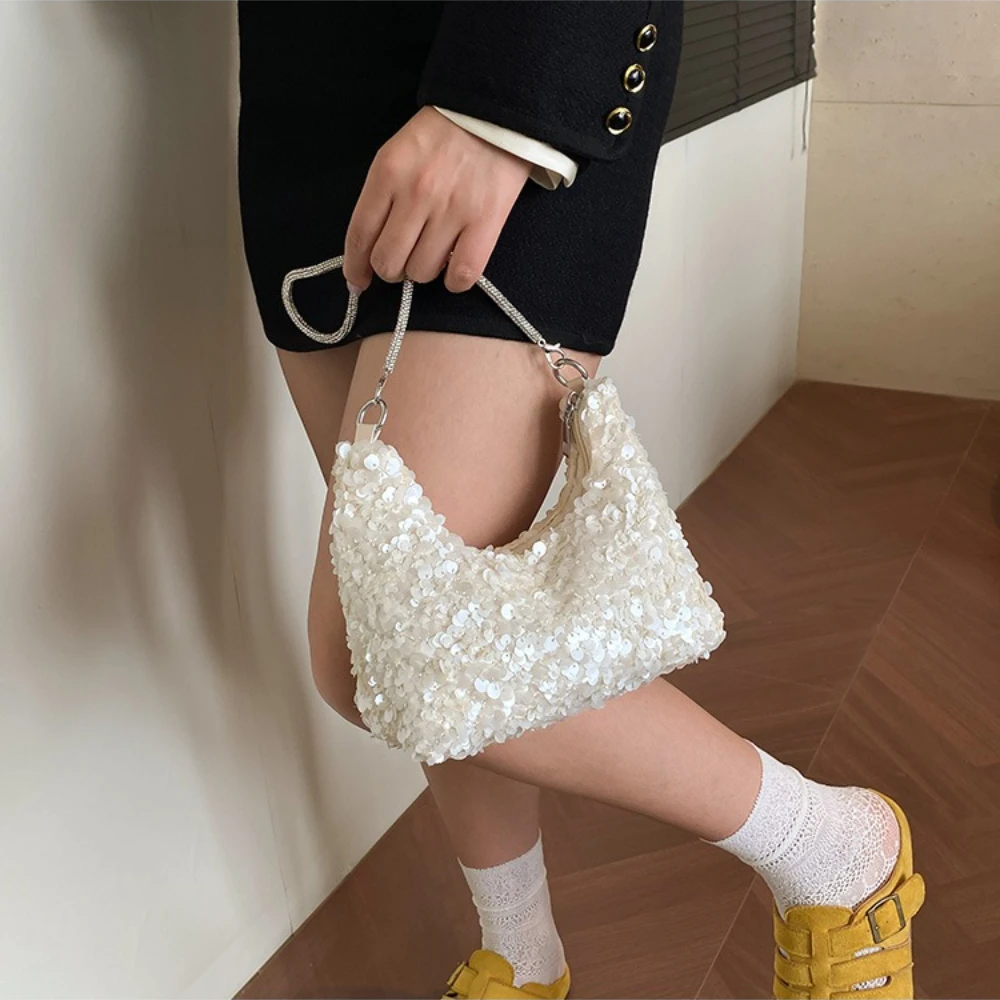 2026 New Stylish Women Underarm Bag Chic INS High Grade Vibe Elegant Shoulder Bag Niche Shiny Sequins Fashion Portable Handbag