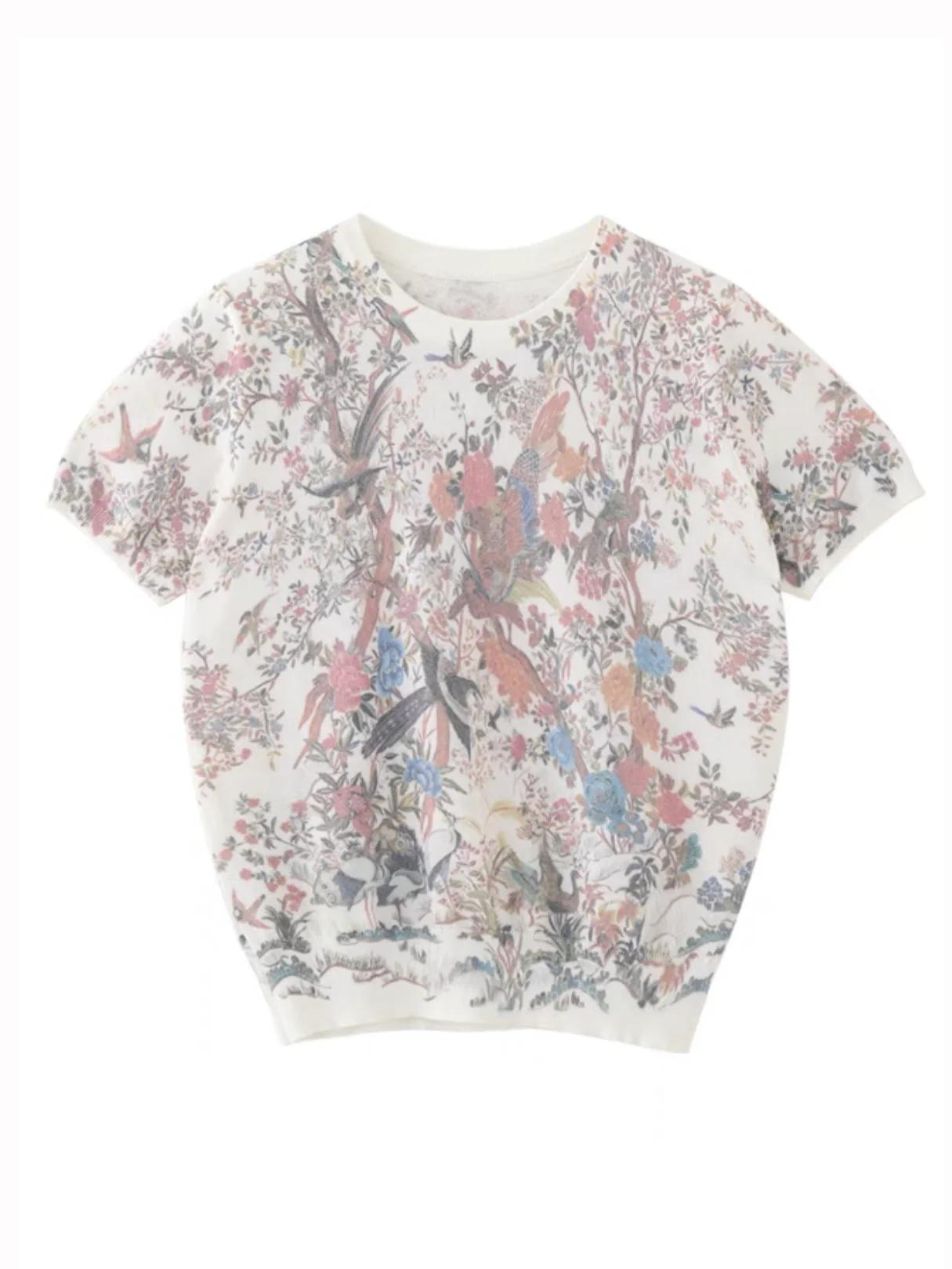 女性のための花柄の動物がプリントされたTシャツ,ラウンドカラーのストリートウェア,カジュアルなTシャツ,花,夏,A-009