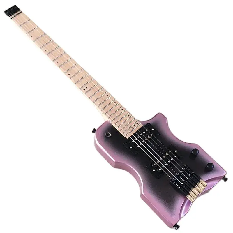 Mini Portable Guitar 30 Inch Headless Electric Guitar 6 String Travel Guitar Solid Basswood Body High Glossy Pink Blue & Green