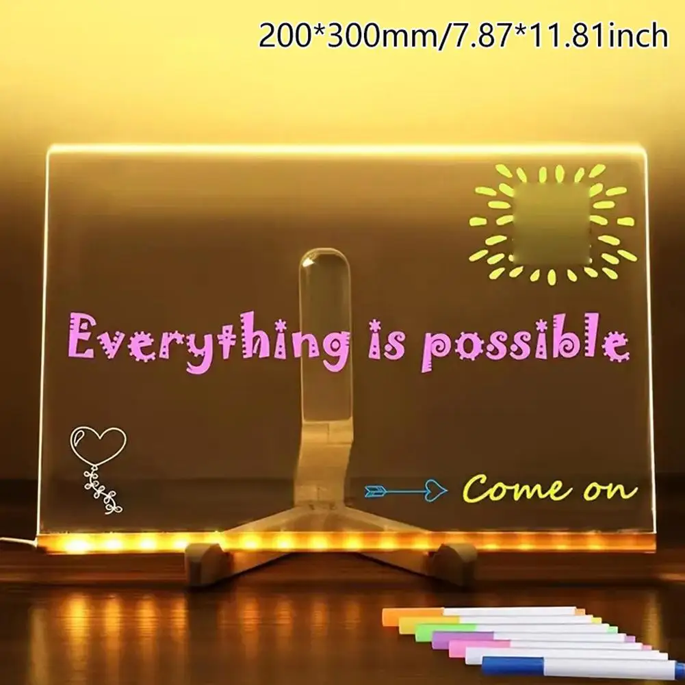 LED Light Up Erasable DIY Writing Board For Kids Family Theme Drawing Board Stand 7 Colored Pens Included Children Art Supplies