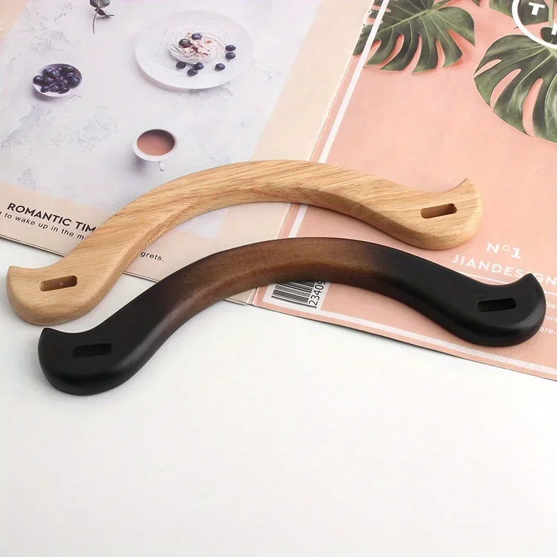 2PCS 23.5x7cm retro Japanese style solid wood handle, woven bag solid wood handle, U-shaped oak cloth bag crochet bag handle