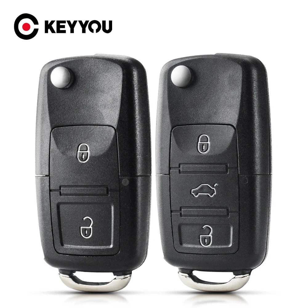 KEYYOU-funda plegable para llave remota de coche, carcasa con 2 botones para Volkswagen, Vw, Jetta, Golf, Passat, Beetle, Skoda, Seat, Polo, B5