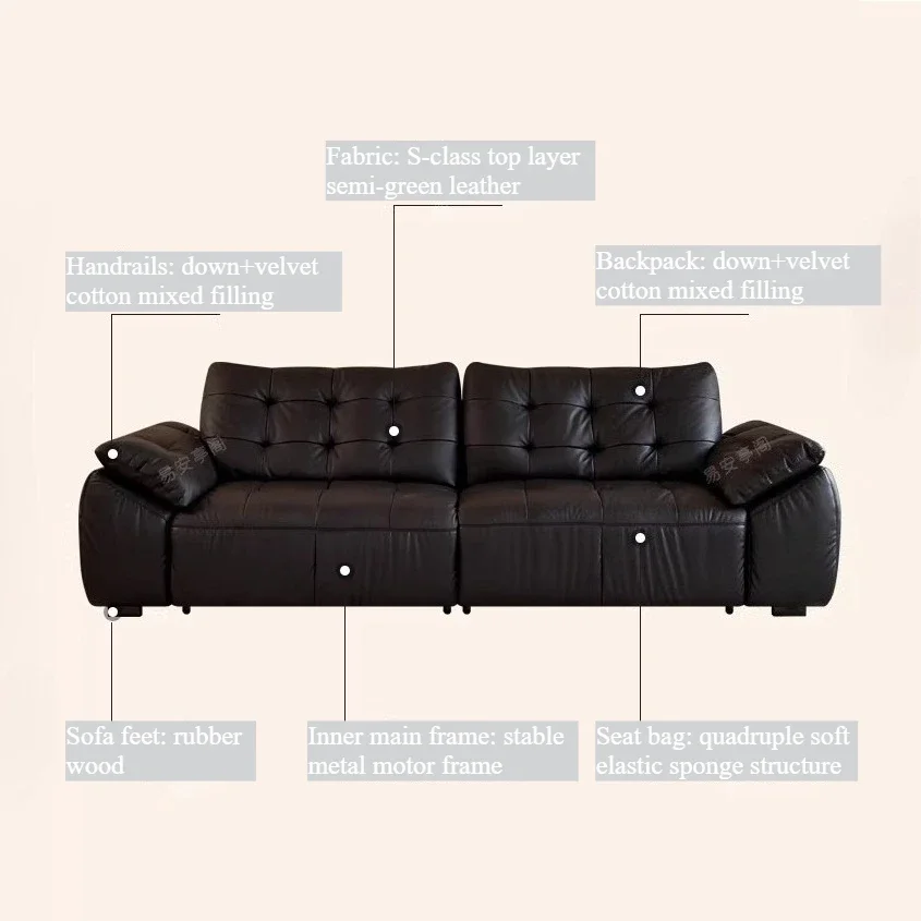 Italian Vintage Cloud Electric Sofa Bed Pull Out Multifunctional Top Grain Leather LivingRoom Expandable Sofa Bed Home Furniture