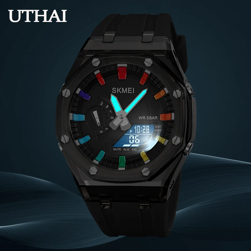 UTHAI CQ253 Couples Colorful Electronic Watch Multi functional Night Light Waterproof Watch Sports Outdoor Handsome Clock