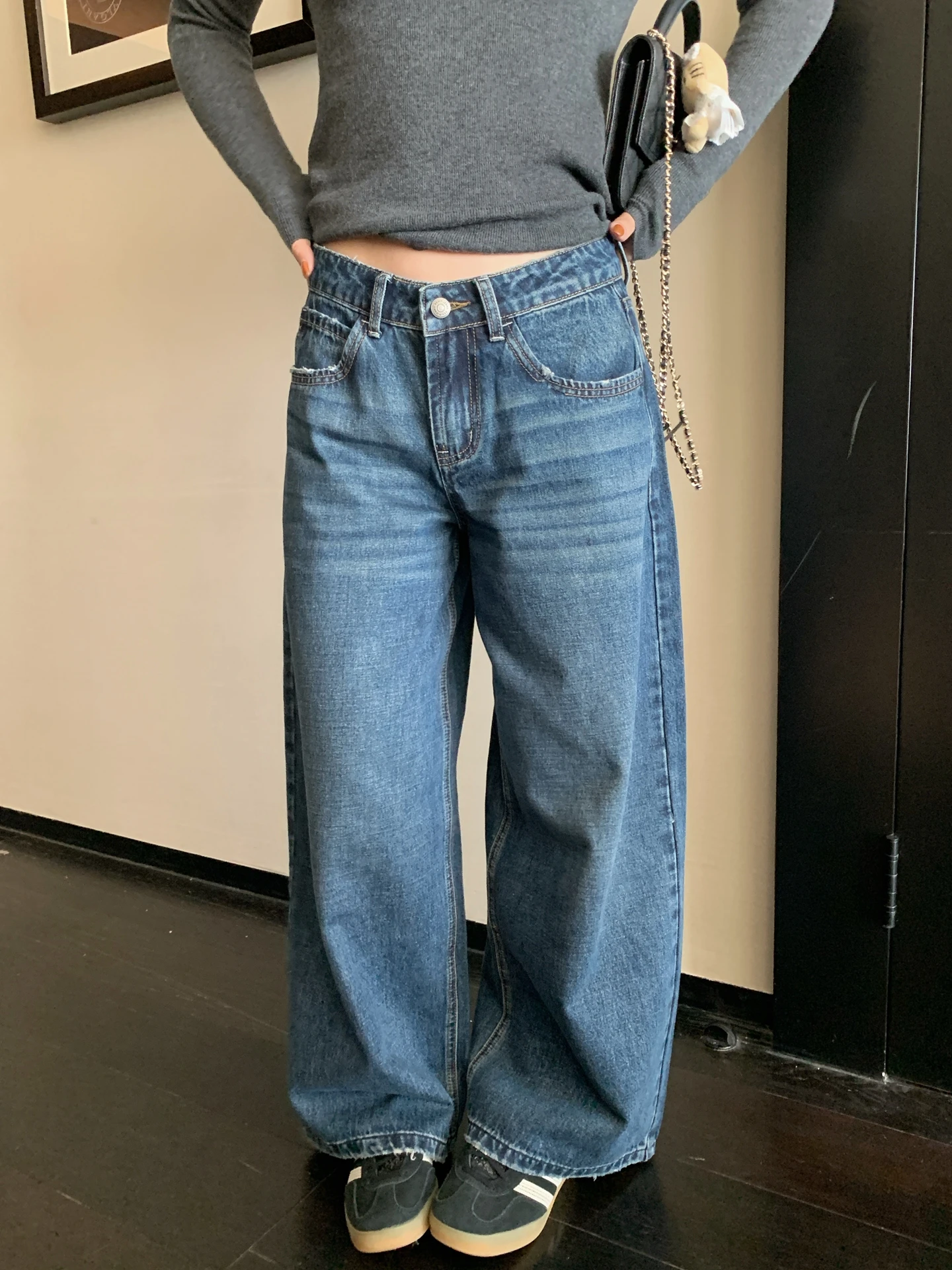 

Джинсы женские Heygirl с высокой талией, прямые, синие, свободного кроя, в стиле ретро, американские, длинные брюки, осенняя коллекция, модные