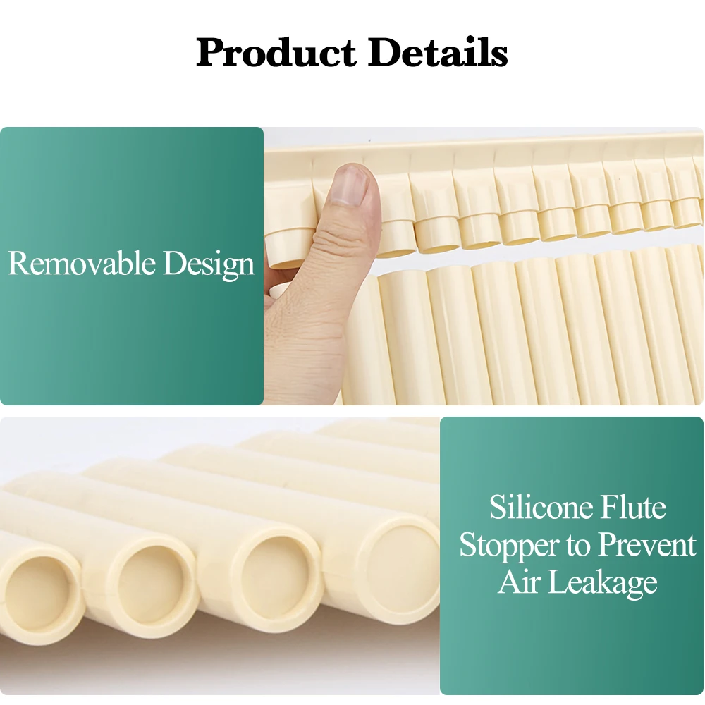 Pan Flute, 18 Pipes Pan Pipe Instrument Key of C for Beginners  with User Manual, Carrying Bag