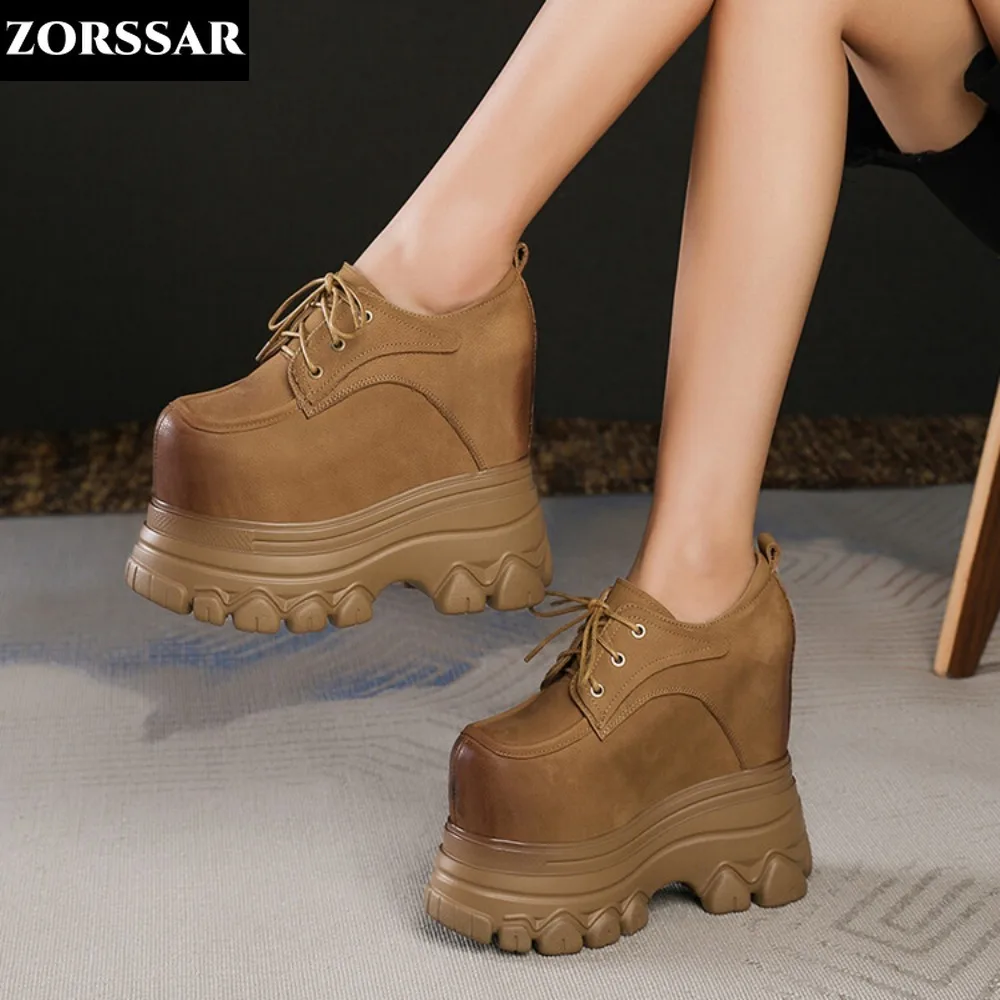 

16cm High Platform Shoes Wedge Sneakers Chunky Shoes Platform for Women Genuine Leather Women High-heeled Casual Vulcanized Shoe