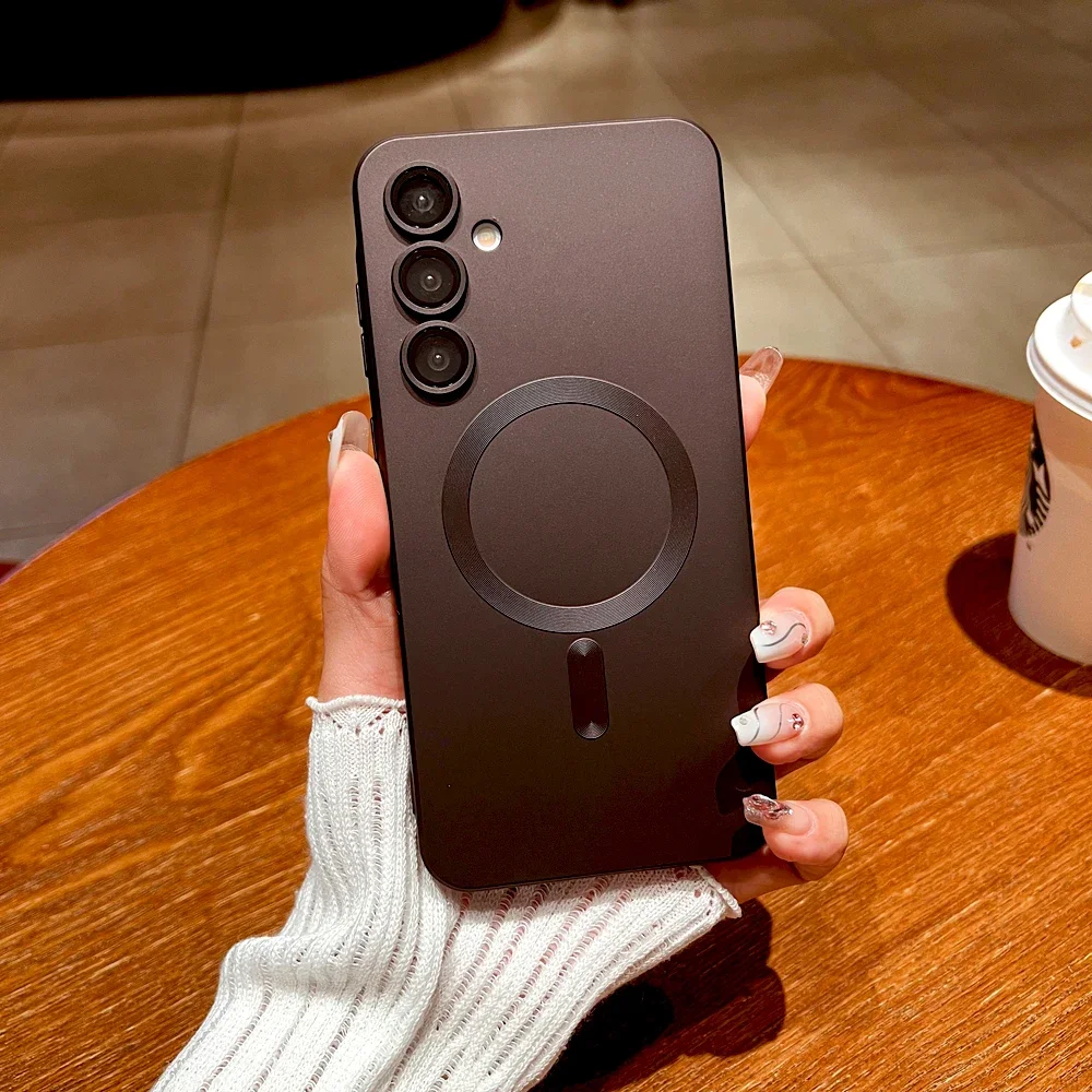 حافظة شحن مغناطيسية بسيطة من السيليكون السائل لهاتف سامسونج جالاكسي A17 07 56 55 54 36 35 26 25 16 06 غطاء حماية مضاد للصدمات من البولي يوريثان