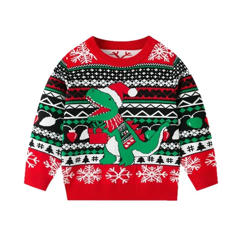 Kid Cartoon Dinosaur Knitwear Sweater Winter Pullover Child Baby Girls Boys Casual Sweater Party Clothes New Year Christmas Gift