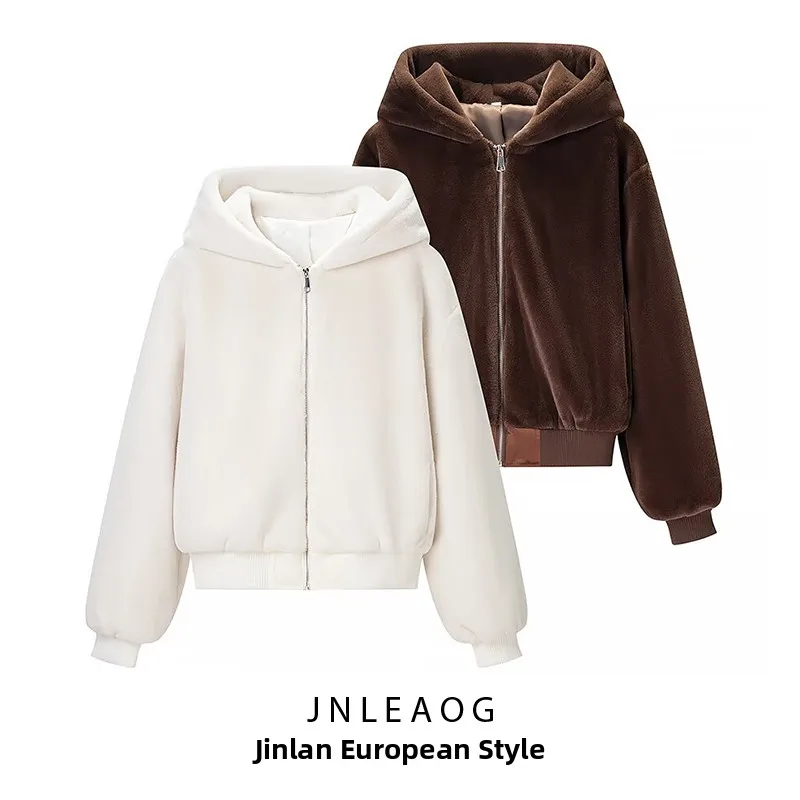 

JNLEAOG Faionable Fall New Arrival Women's Hooded Jaet Design Sensation Sli All-Match Fluffy Coat Stand Fit Polyes...