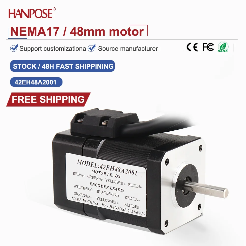 

Шаговый двигатель с замкнутым контуром NEMA17 42EH48A2001 2,5 А, 2,25 В, координатное считывание в реальном времени, без потерь шагов, стабильное управление