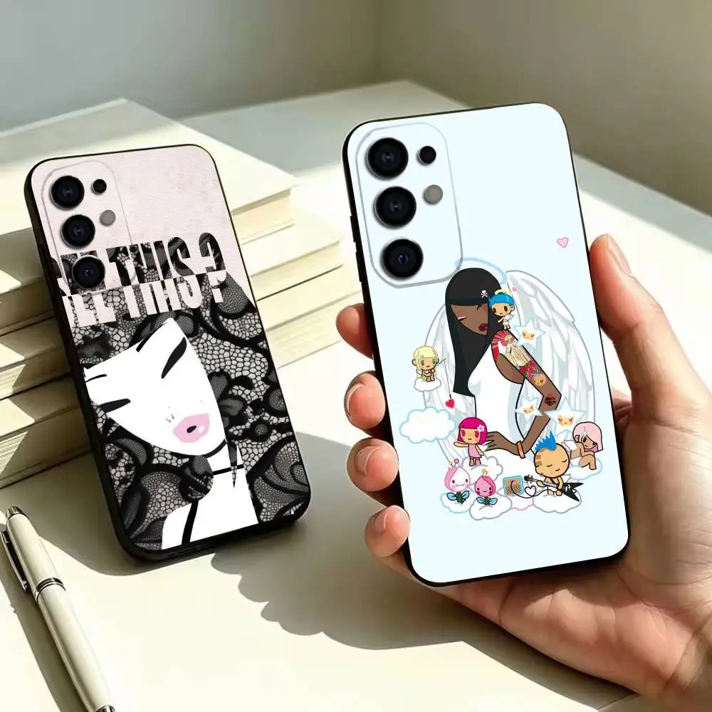 R-Retro Cute Vibe T-Tokidoki Art    Phone Case For Samsung S26,S25,S24,S23,S22 Black Soft Protective Phone Case