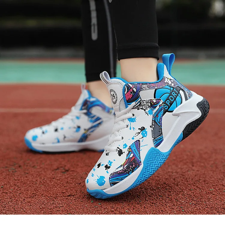 Children's basketball shoes autumn and winterleather surface medium and older children's sports shoes boys practical