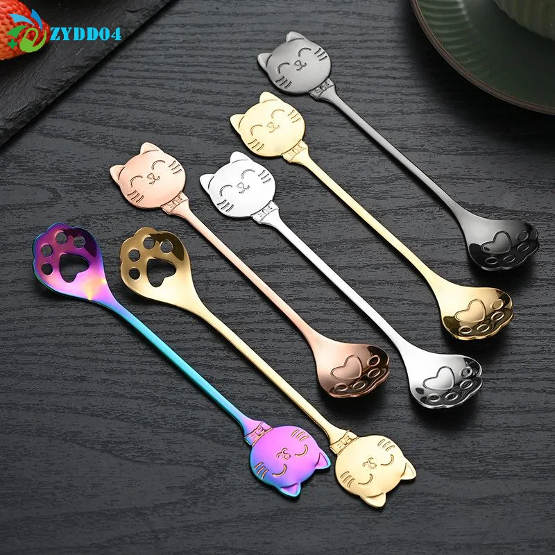 ●1PCS Cute Cat Claw Spoon Stainless Steel Coffee Mixing Spoon Ice Cream Cake Dessert Teaspoon Scoops Tableware Kitchen Accessori