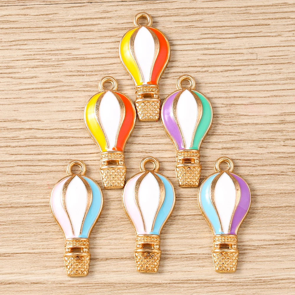 Tusember 10 Stück bunte, niedliche Emaille-Heißluftballon-Anhänger für Anhänger, handgefertigte Ohrringe, Armbänder, Schmuckherstellung, Zubehör, DIY – Detail 2